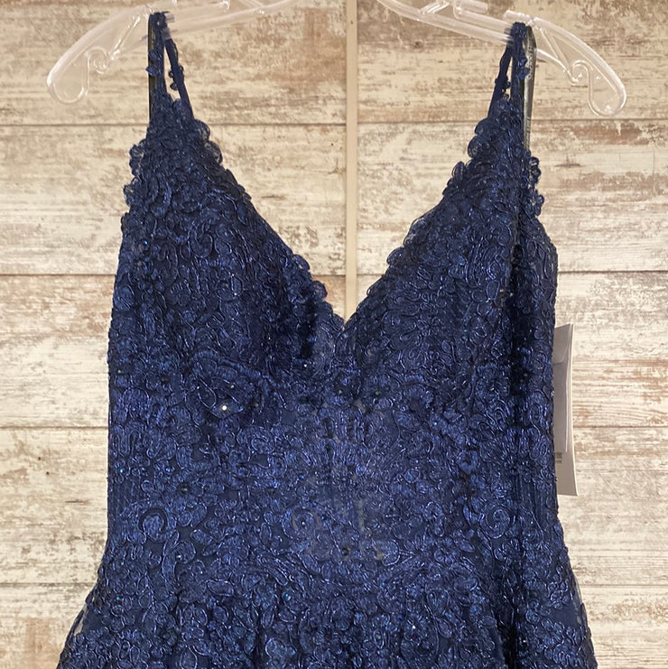 NAVY/FLORAL A LINE GOWN