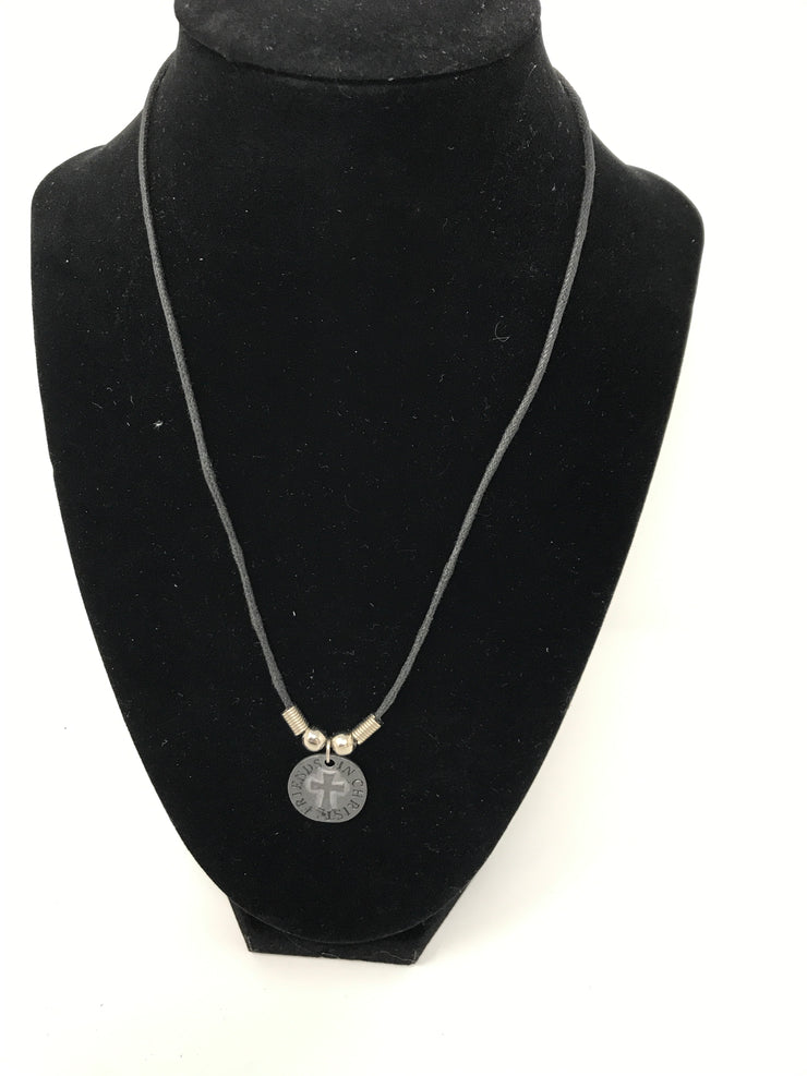 GRAY CROSS CHARM NECKLACE
