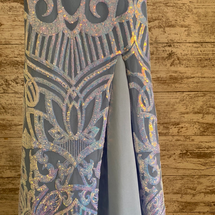 BLUE SEQUIN LONG EVENING GOWN