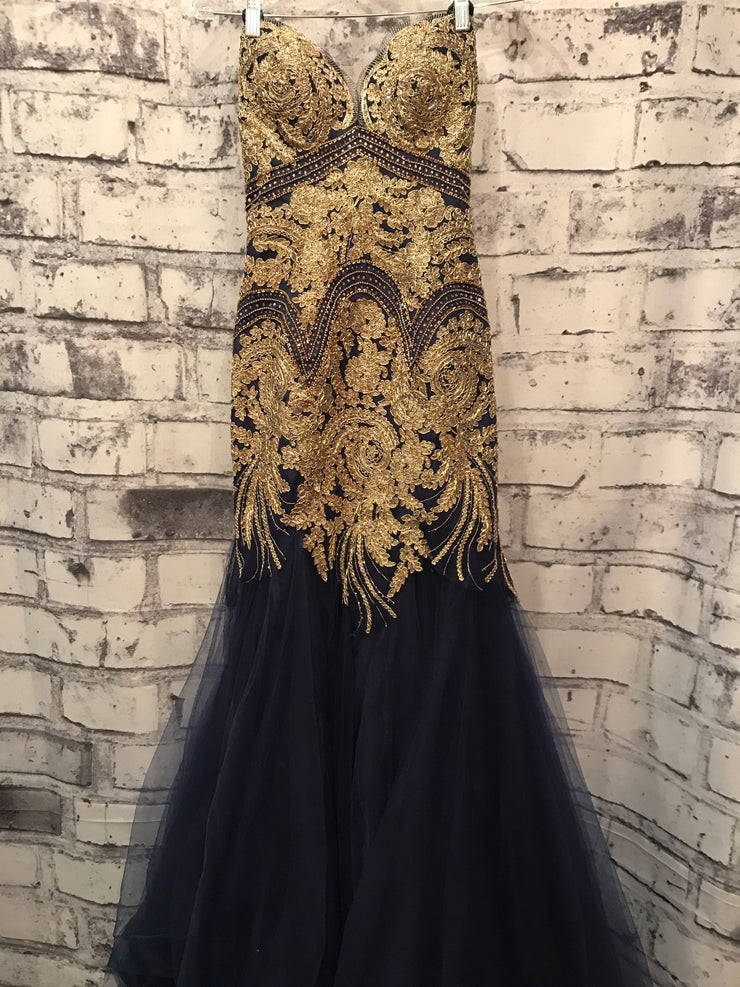 GOLD/NAVY BLUE MERMAID GOWN