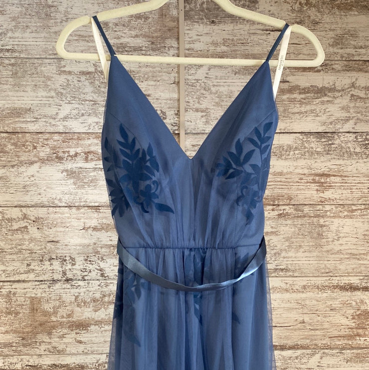 BLUE/FLORAL A LINE GOWN