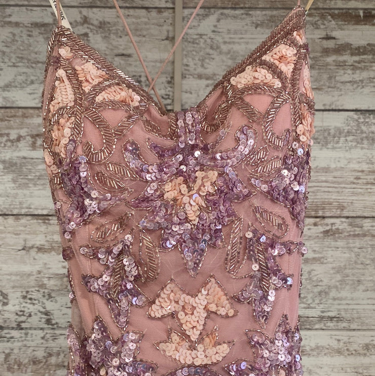 PINK FULL BEADED LONG EVENING