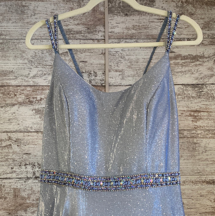 BLUE SPARKLY A LINE GOWN