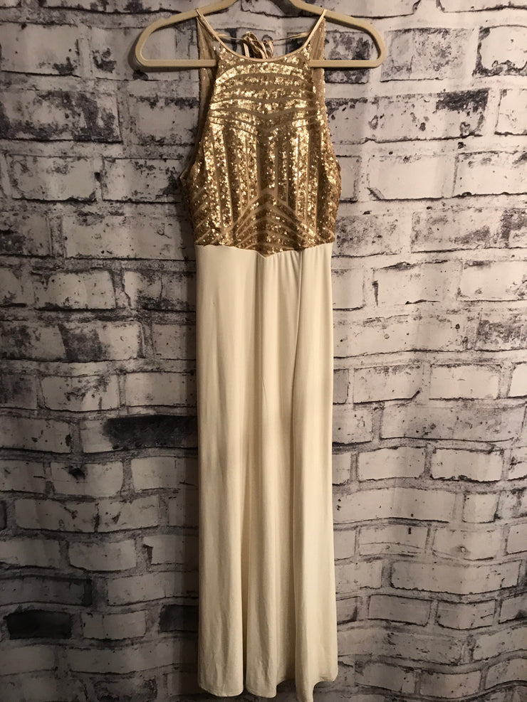 WHITE/GOLD LONG EVENING GOWN