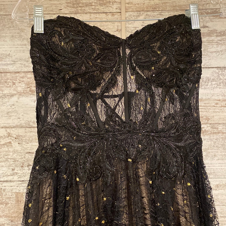 BLACK/GOLD SPARKLY A LINE GOWN