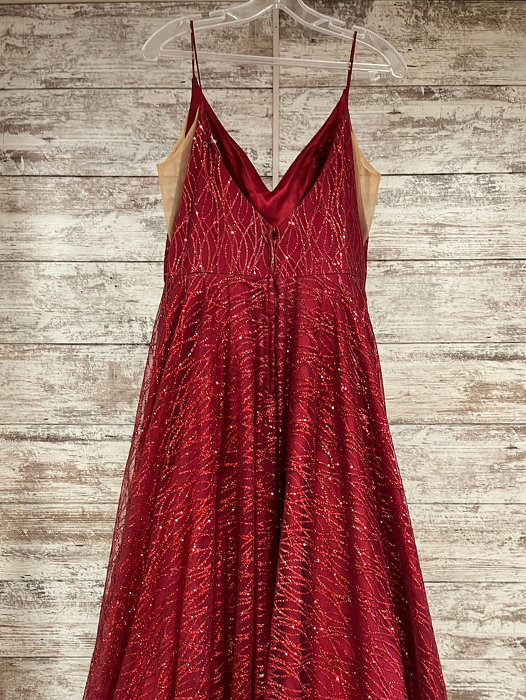 RED SPARKLY A LINE GOWN