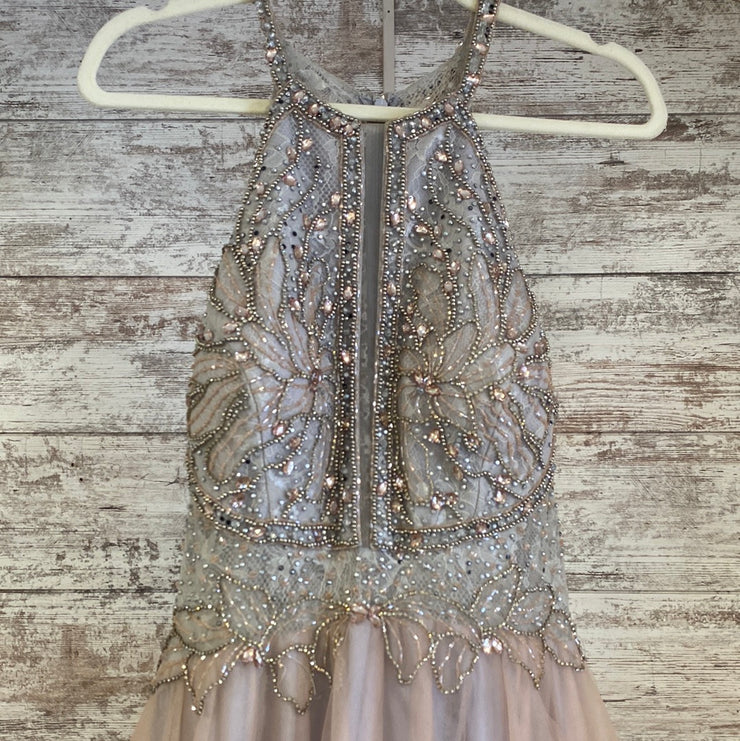 BLUSH/GRAY A LINE GOWN