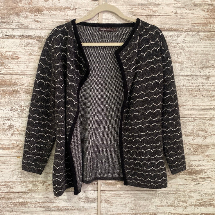 GRAY/WHITE OPEN CARDIGAN