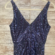 BLUE SEQUIN LONG EVENING GOWN