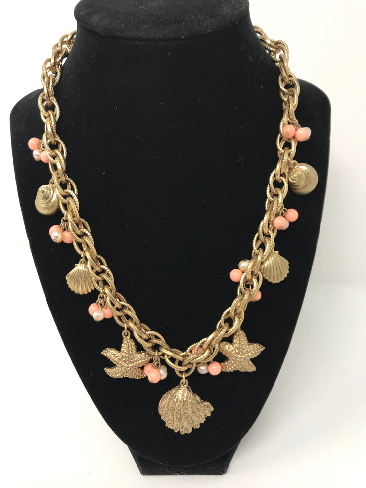 PINK W/GOLD SEASHELLS NECKLACE