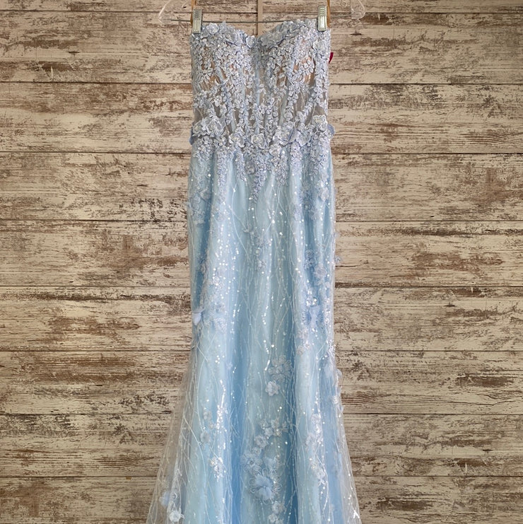 BLUE/FLORAL SPARKLY LONG DRESS