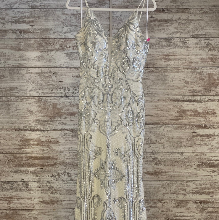 IVORY/SILVER LONG EVENING GOWN
