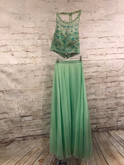 GREEN 2 PC LONG EVENING GOWN