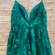 GREEN SPARKLY A LINE GOWN