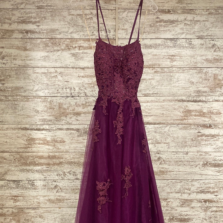 PURPLE/FLORAL A LINE GOWN