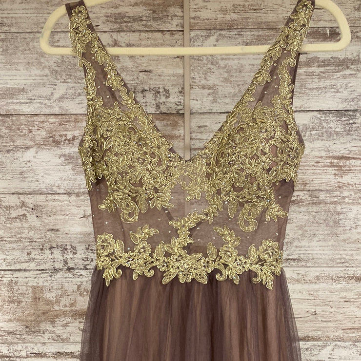 TAN/GOLD A LINE GOWN