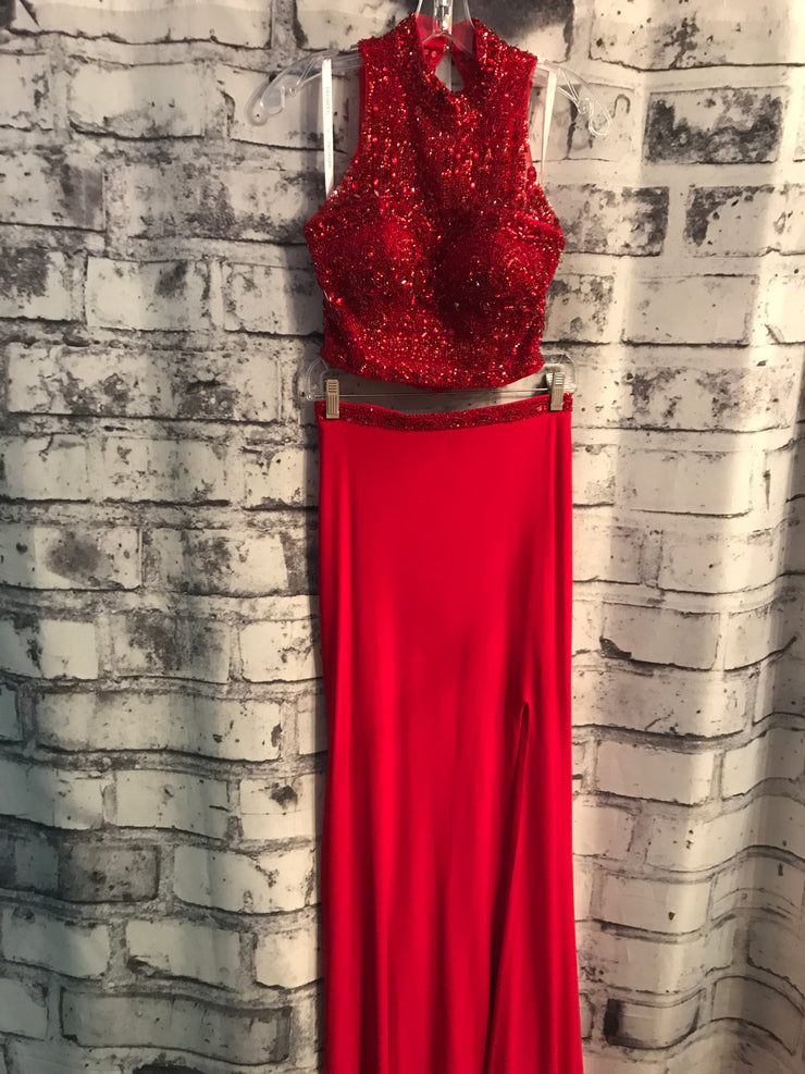 RED 2 PC. LONG EVENING GOWN
