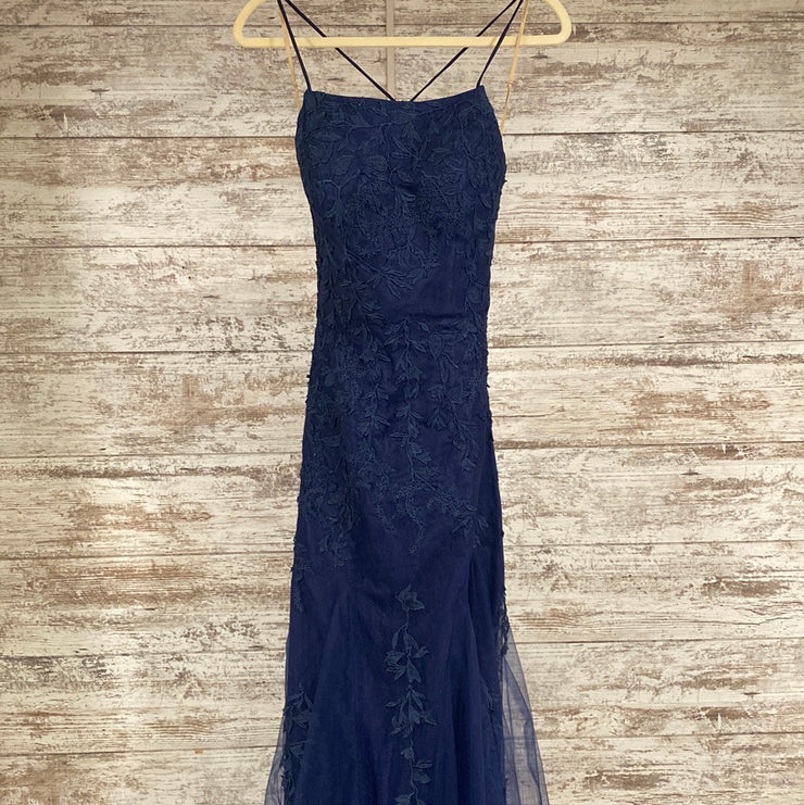 NAVY BLUE/FLORAL MERMAID GOWN