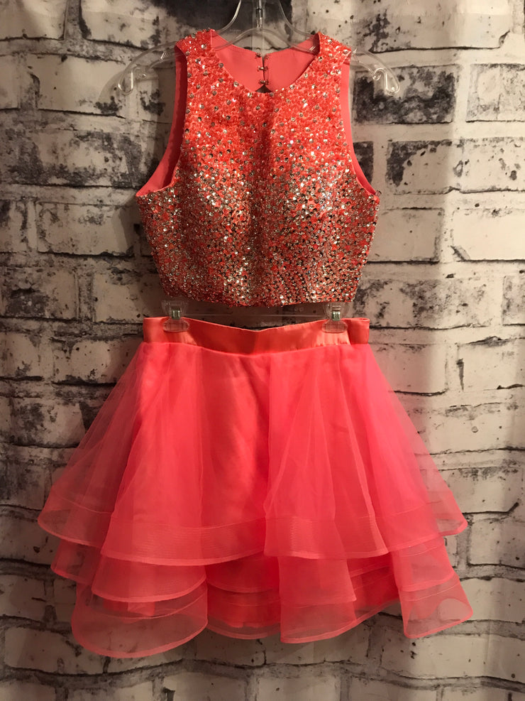 CORAL BEADED 2 PC SHORT DRESS