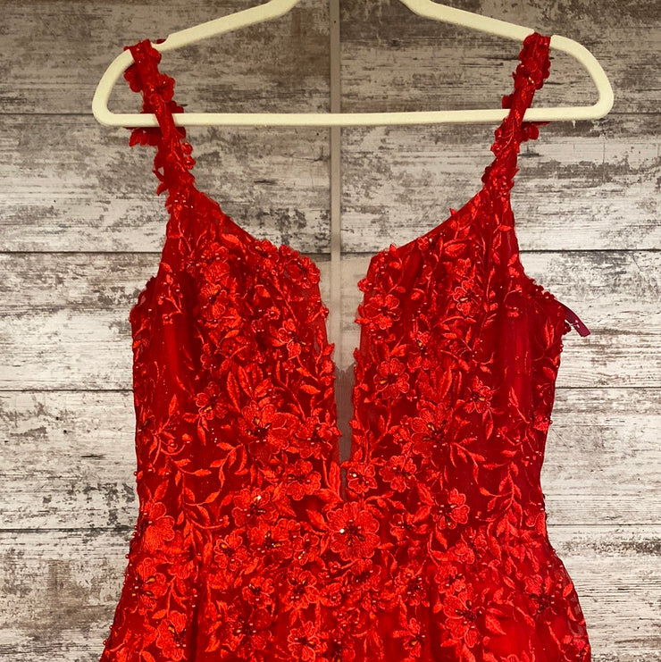 RED/FLORAL A LINE GOWN