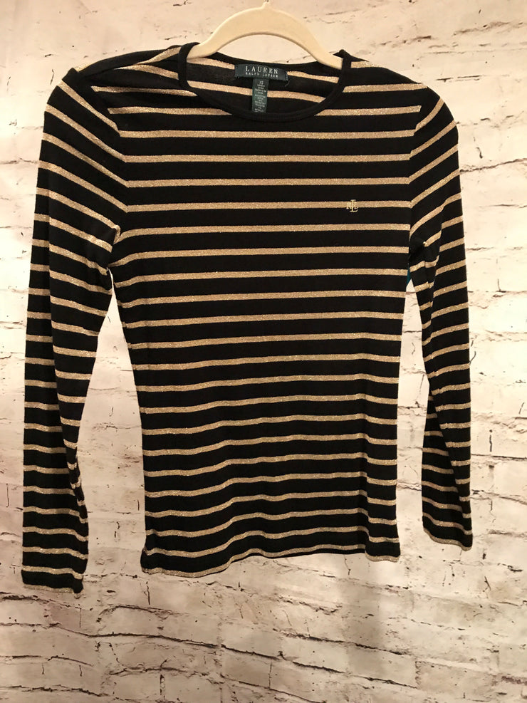 BLACK/GOLD STRIPED LONG SLEEVE TOP