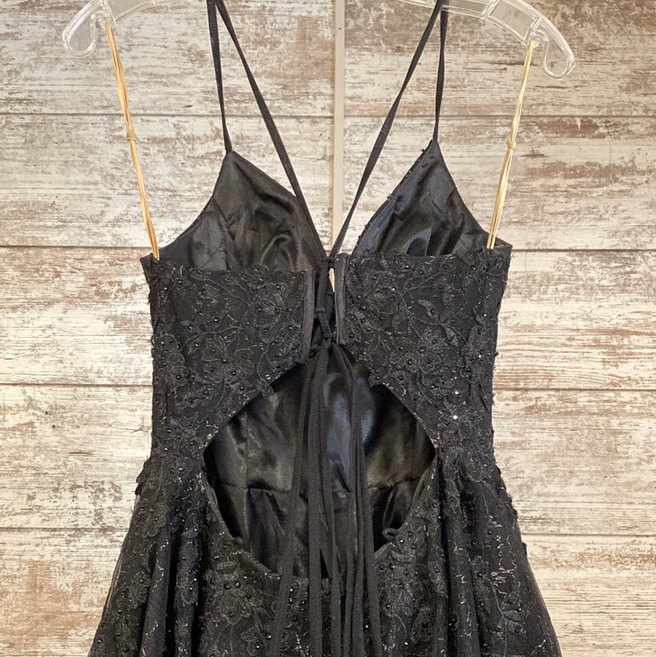 BLACK SPARKLY A LINE GOWN