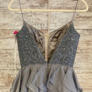 GRAY RUFFLED A LINE GOWN (NEW)