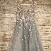 GRAY/BLUE FLORAL A LINE GOWN