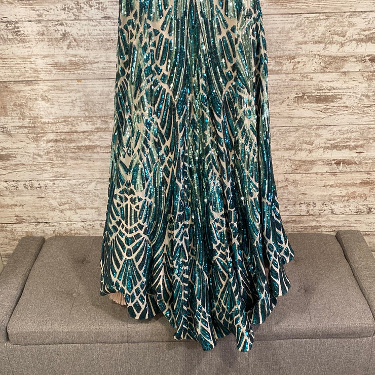 GREEN SEQUIN LONG DRESS $750