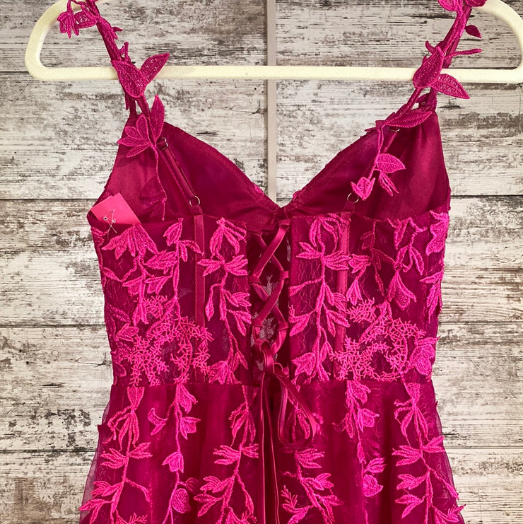 PINK/FLORAL A LINE GOWN