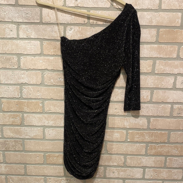 BLACK SPARKLY 1 SHOULDER DRESS