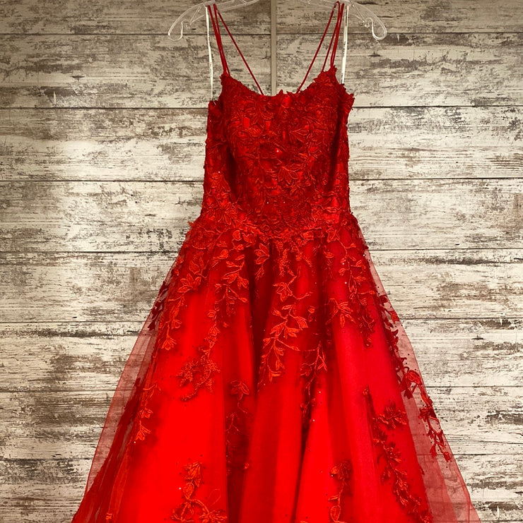 RED/FLORAL A LINE GOWN