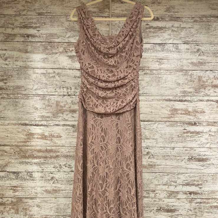 TAN LACE LONG EVENING GOWN