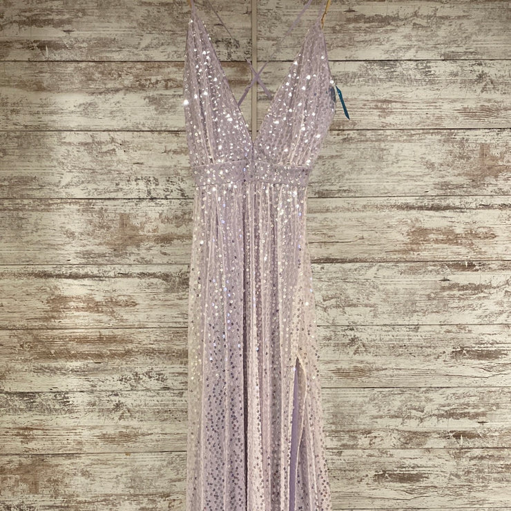 LAVENDER SEQUIN A LINE GOWN