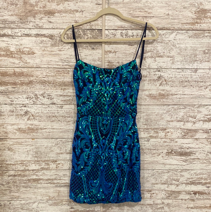 BLUE SEQUIN SHORT DRESS