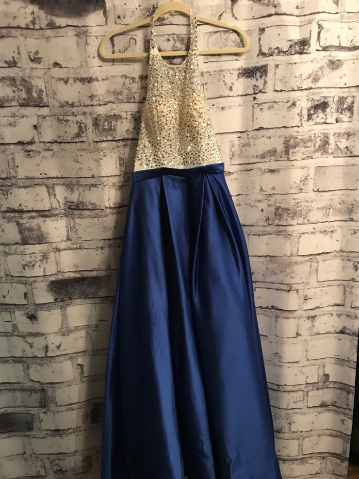 ROYAL BLUE/WHITE A LINE GOWN