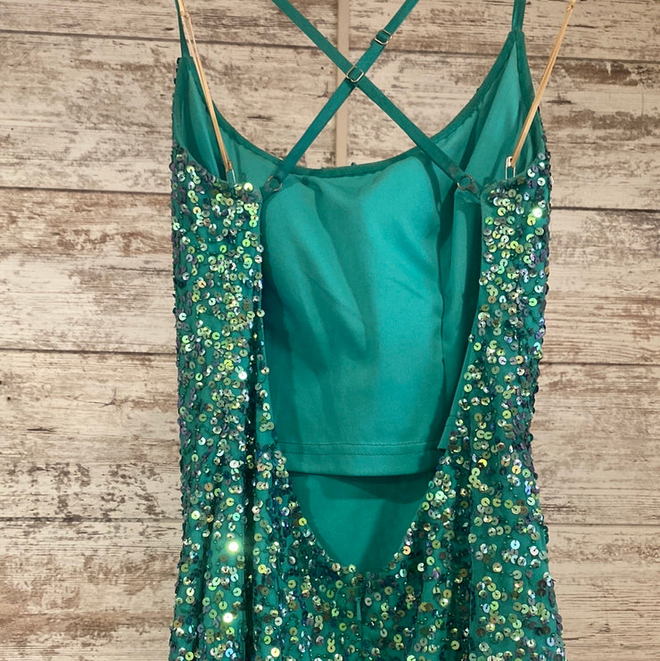 GREEN SEQUIN LONG DRESS