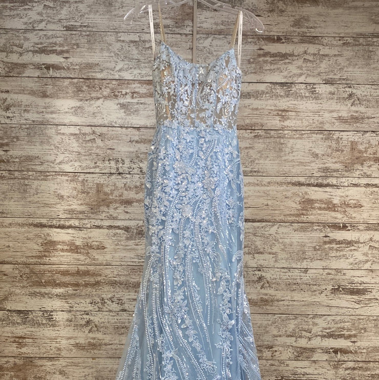BLUE SPARKLY LONG EVENING GOWN