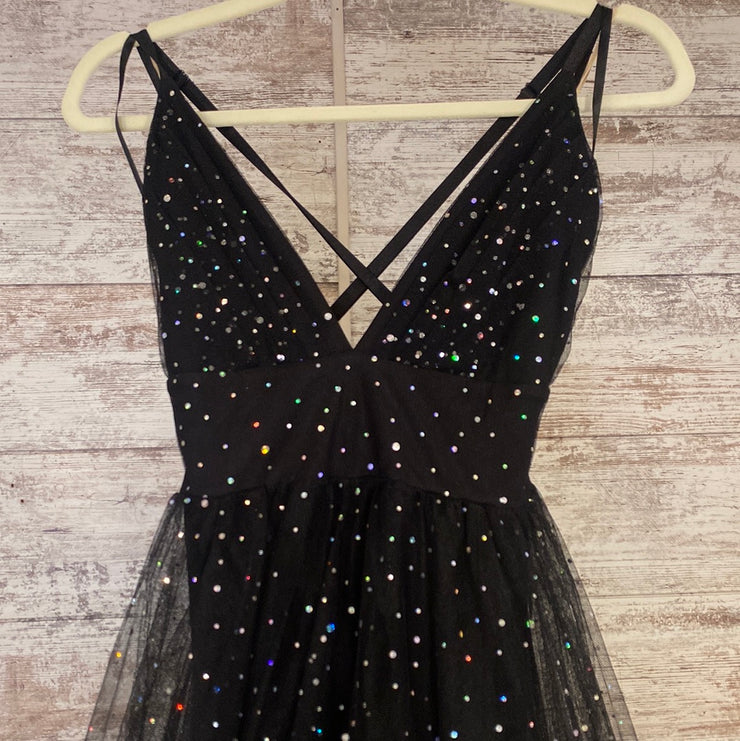 BLACK SPARKLY A LINE GOWN-NEW