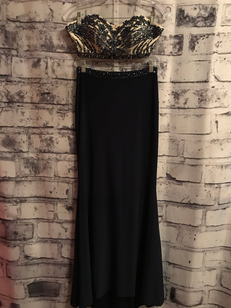 NAVY BEADED 2 PC. LONG GOWN