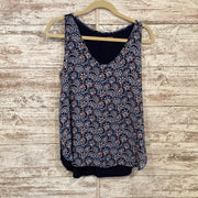 NAVY/FLORAL SLEEVELESS TOP $36