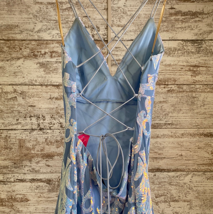 BLUE SEQUIN LONG EVENING GOWN