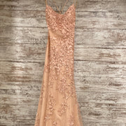 PEACH/FLORAL LONG EVENING GOWN