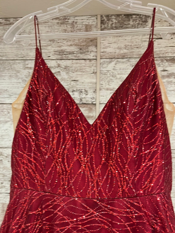 RED SPARKLY A LINE GOWN