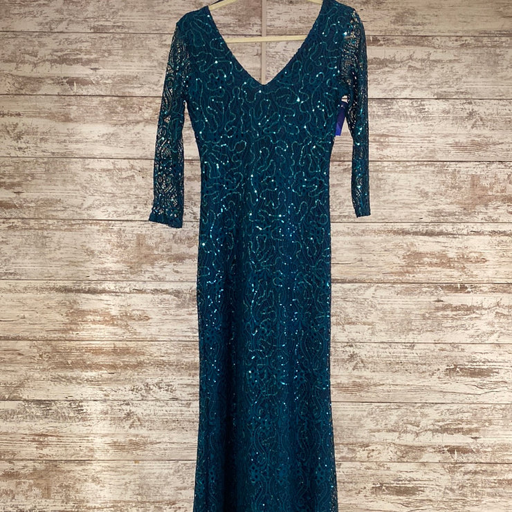 TEAL SPARKLY LONG EVENING GOWN