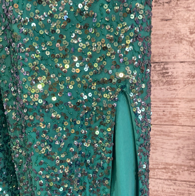 GREEN SEQUIN LONG DRESS