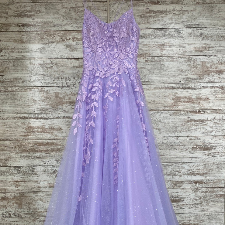PURPLE/FLORAL A LINE GOWN