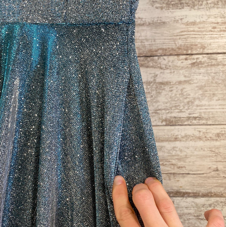 BLUE SPARKLY A LINE GOWN