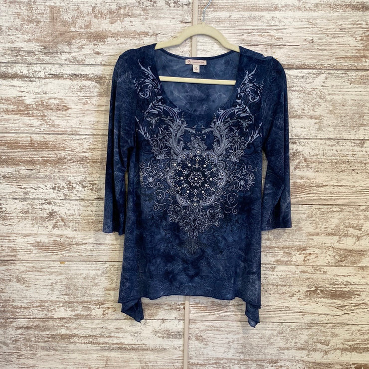 BLUE/SPARKLY LONG SLEEVE TOP