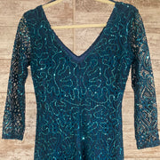 TEAL SPARKLY LONG EVENING GOWN